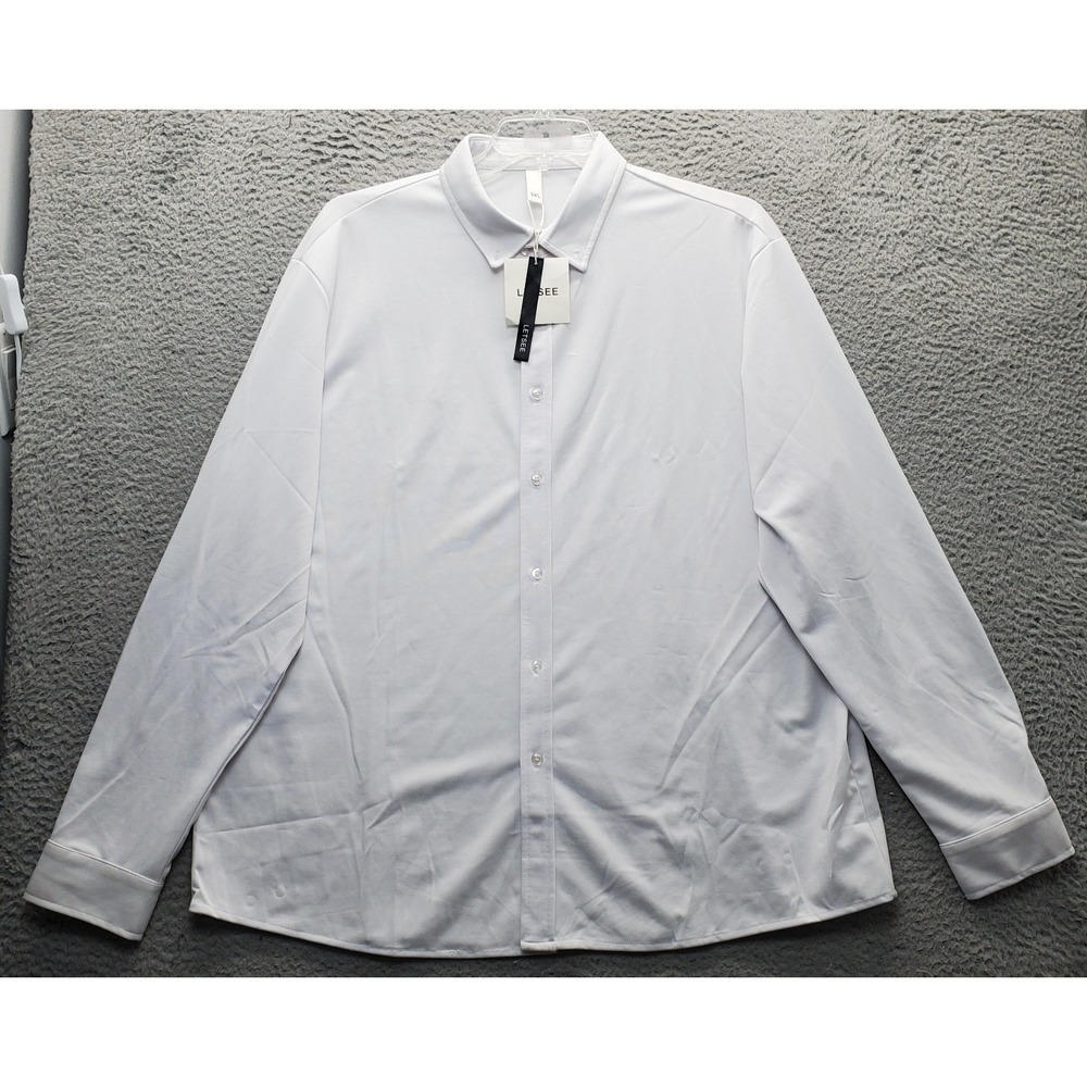 LETSEE Shirt Mens 3XL White Stretch Relaxed Fit Long Sleeve Casual Button Down